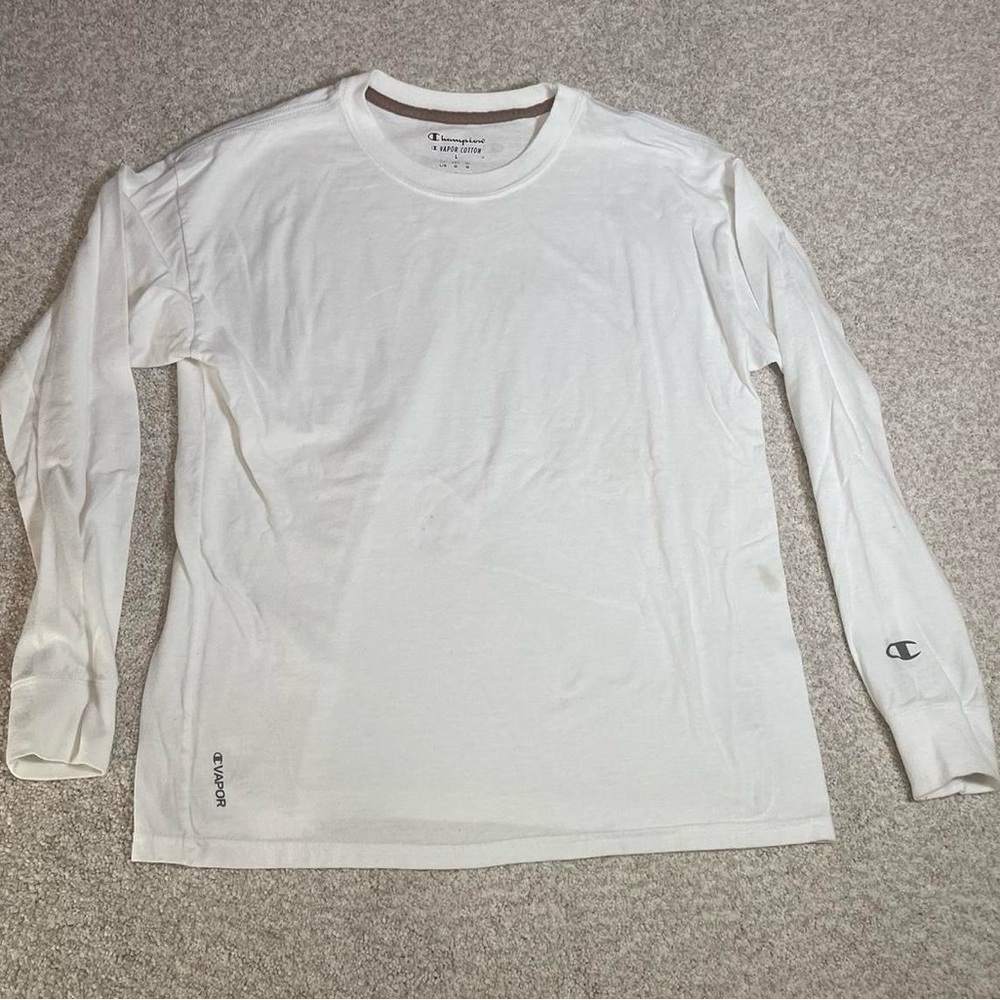 Champion Vapor Cotton White Crew Neck Long Sleeve Layering Tshirt Youth Large